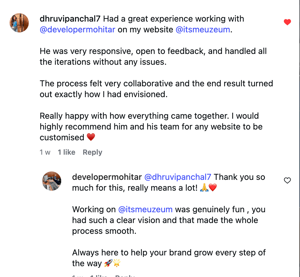 Client review for Meuzeum Shopify store by Mohit Arora